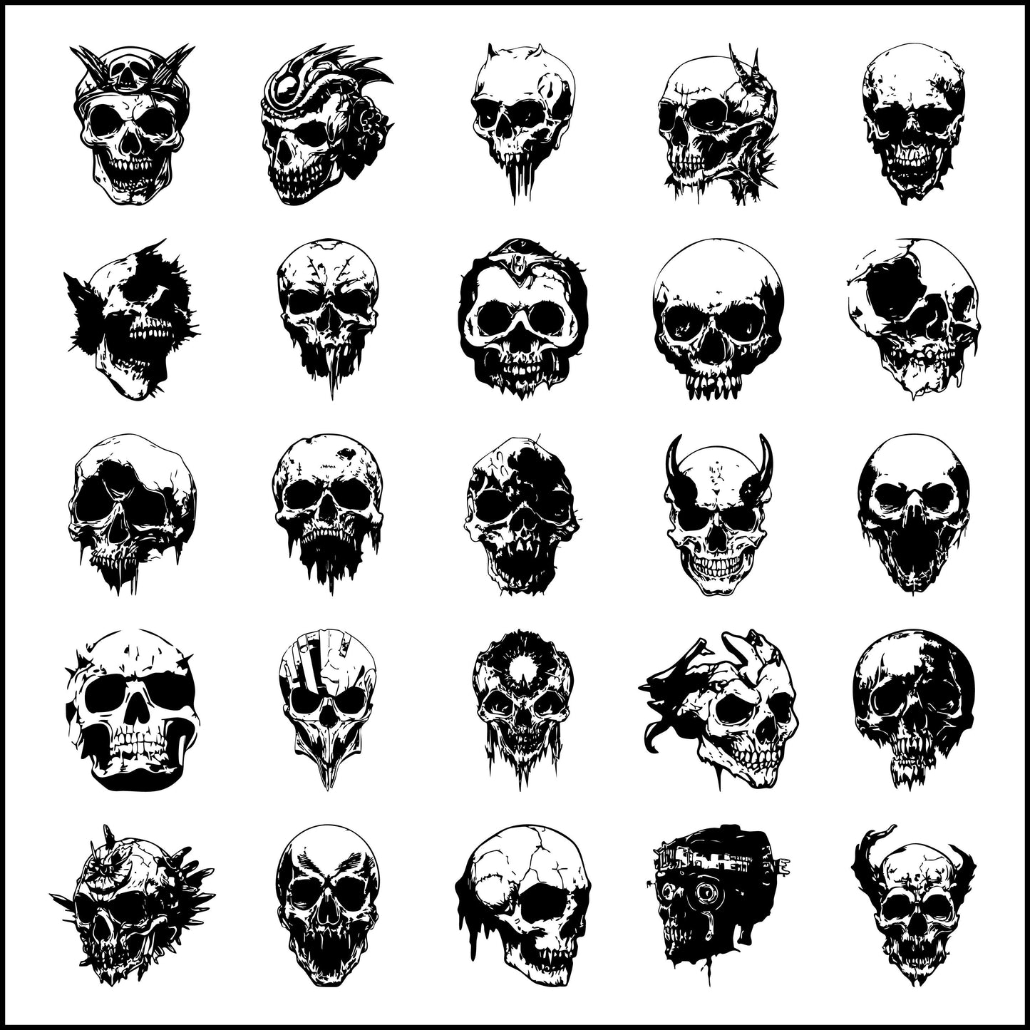 100 Skull Vector Bundle | Diverse Skull SVGs for T-Shirts, Stickers & Streetwear | Digital Download for Cricut and Sublimation