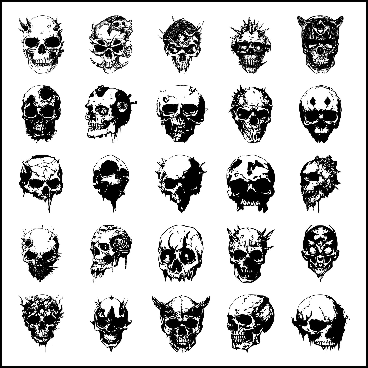 100 Skull Vector Bundle | Diverse Skull SVGs for T-Shirts, Stickers & Streetwear | Digital Download for Cricut and Sublimation