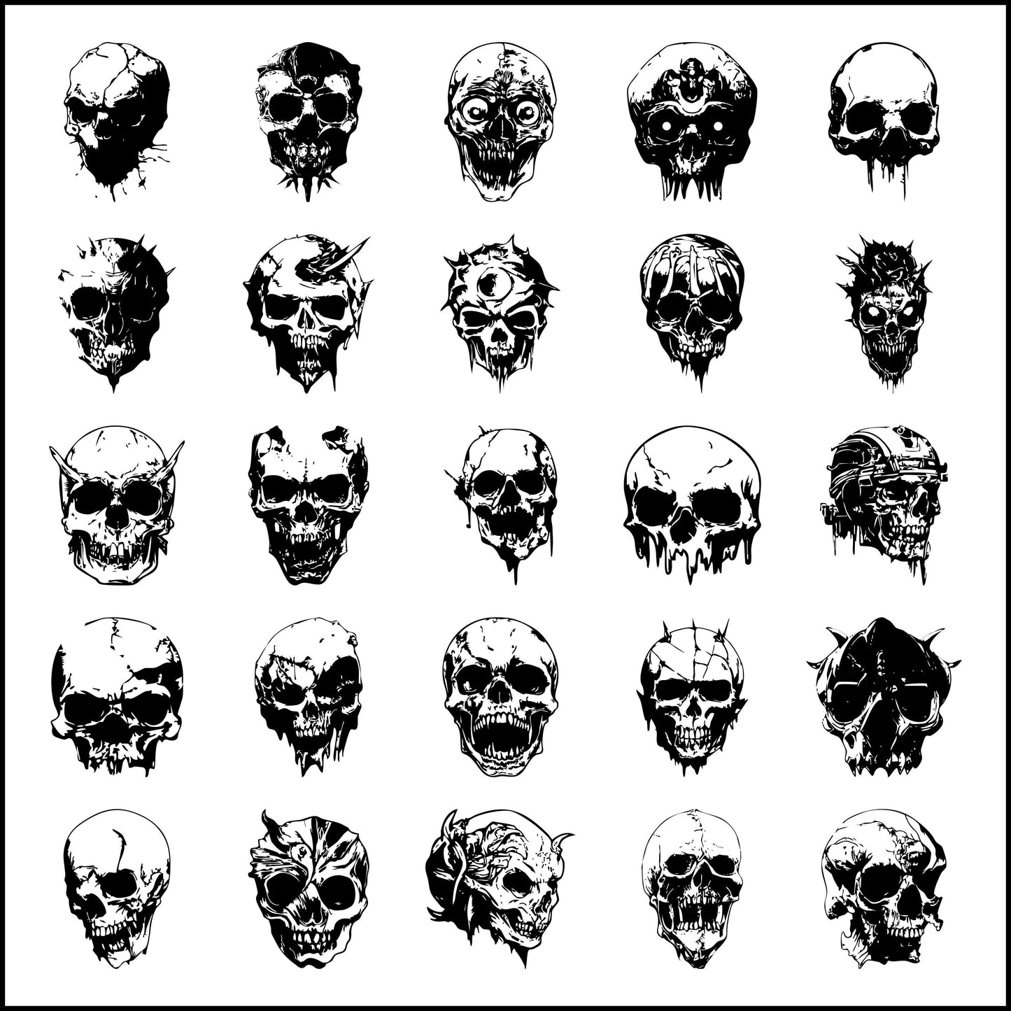 100 Skull Vector Bundle | Diverse Skull SVGs for T-Shirts, Stickers & Streetwear | Digital Download for Cricut and Sublimation