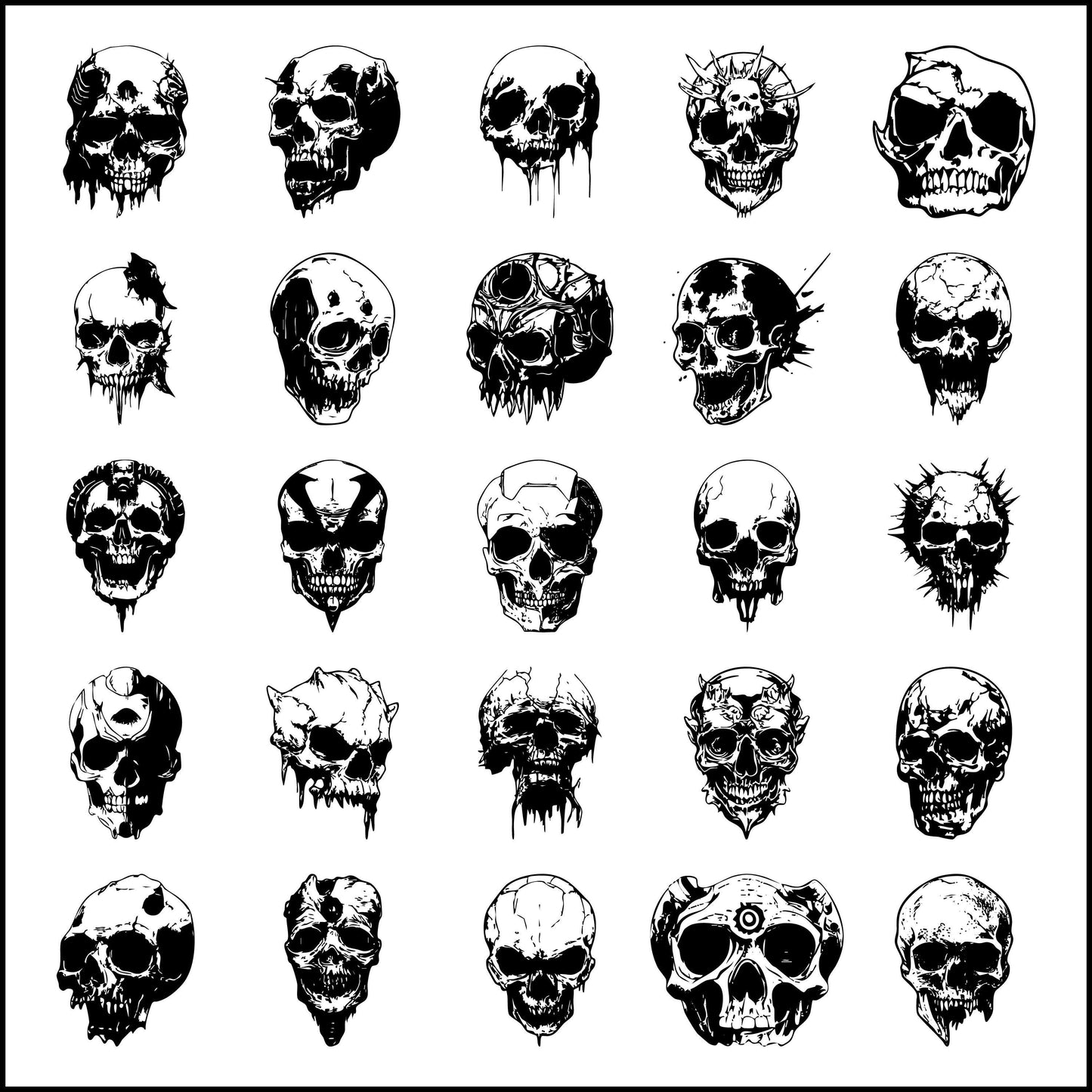 100 Skull Vector Bundle | Diverse Skull SVGs for T-Shirts, Stickers & Streetwear | Digital Download for Cricut and Sublimation